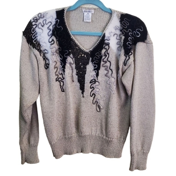 Vintage 80s Susann d Mixed Media Neutral Y2K Sweater Size M - Picture 1 of 4